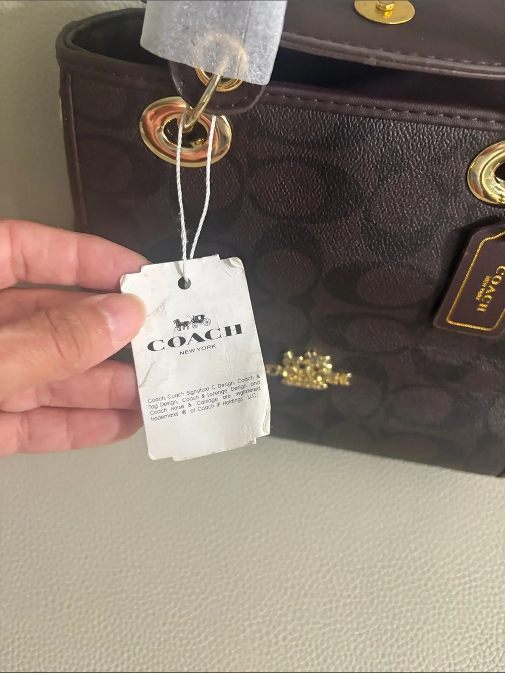 Coach Brown Signature Mini Satchel with Gold Hardware